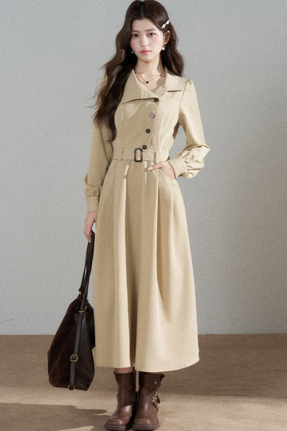Vestido trench caqui de manga larga