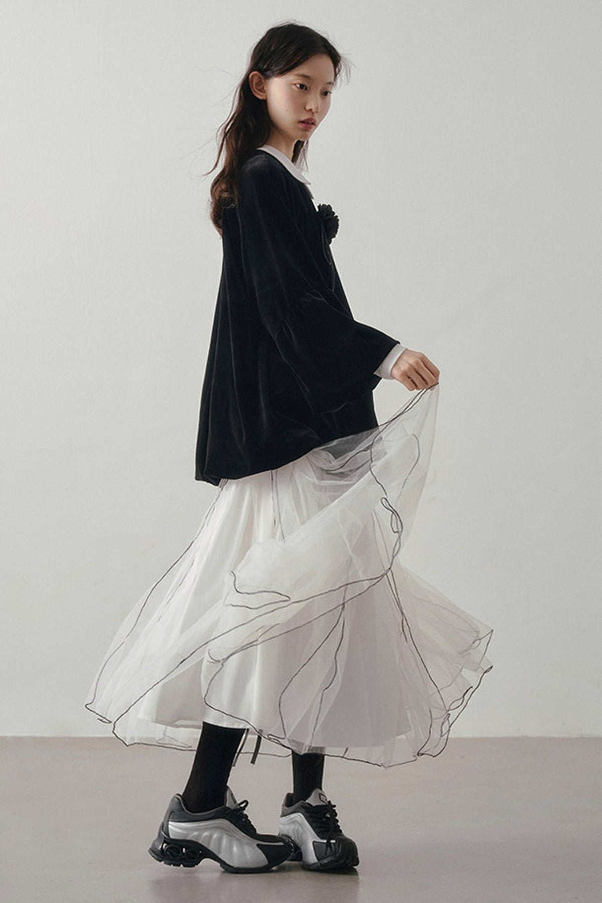 Patchwork Long Sleeve Velvet Tops