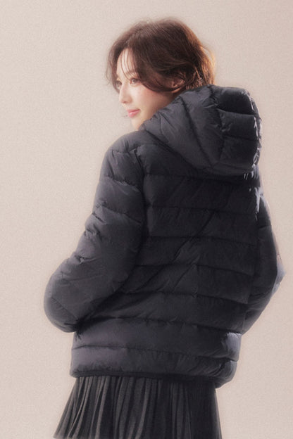 Hooded Logo Ribbed Down Jacket