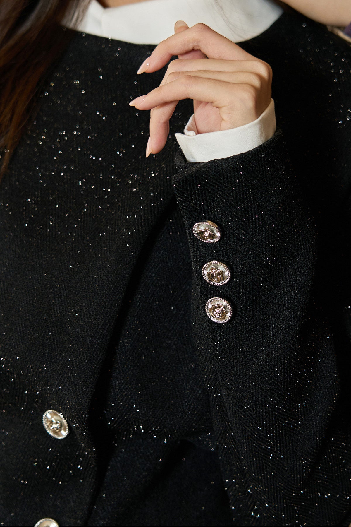 Black Shiny Waist-Cinching Blazer and Shorts Set-Up