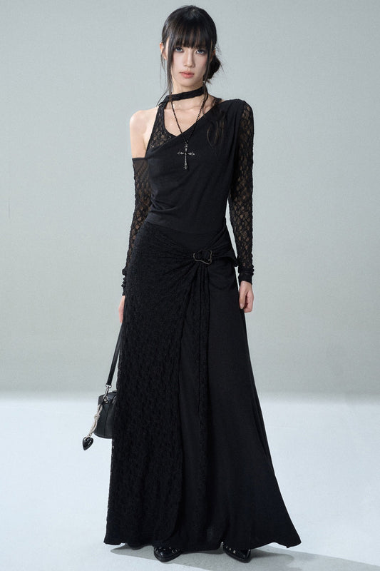 Black Off-The-Shoulder Halter Long Dress