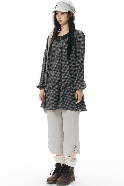 Retro Star Long-Sleeved Shirt Dress
