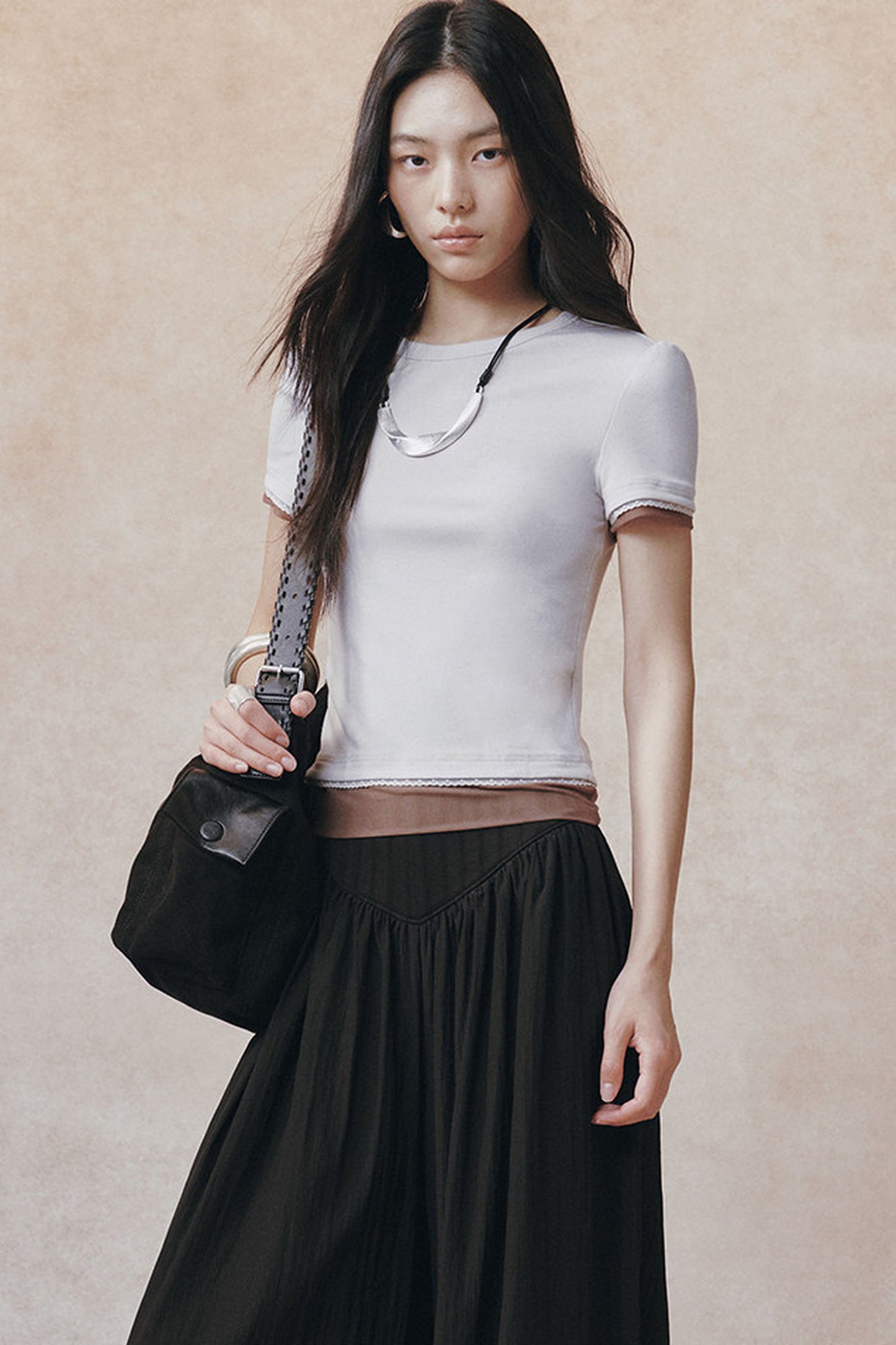 Double-Layer Patchwork Lace Trim T-Shirt