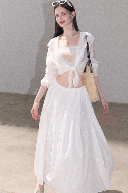 Ensemble haut et jupe en dentelle de coton à motif floral