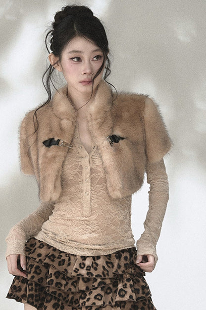 Gold Gradient Faux Fur Capelet Vest