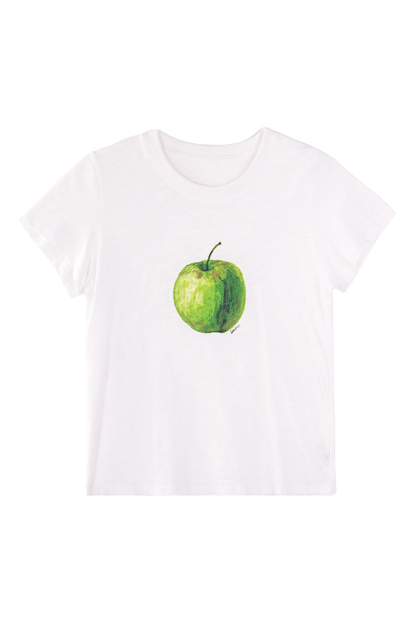 White Green Apple Print Blouse
