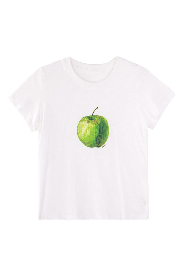 White Green Apple Print Blouse