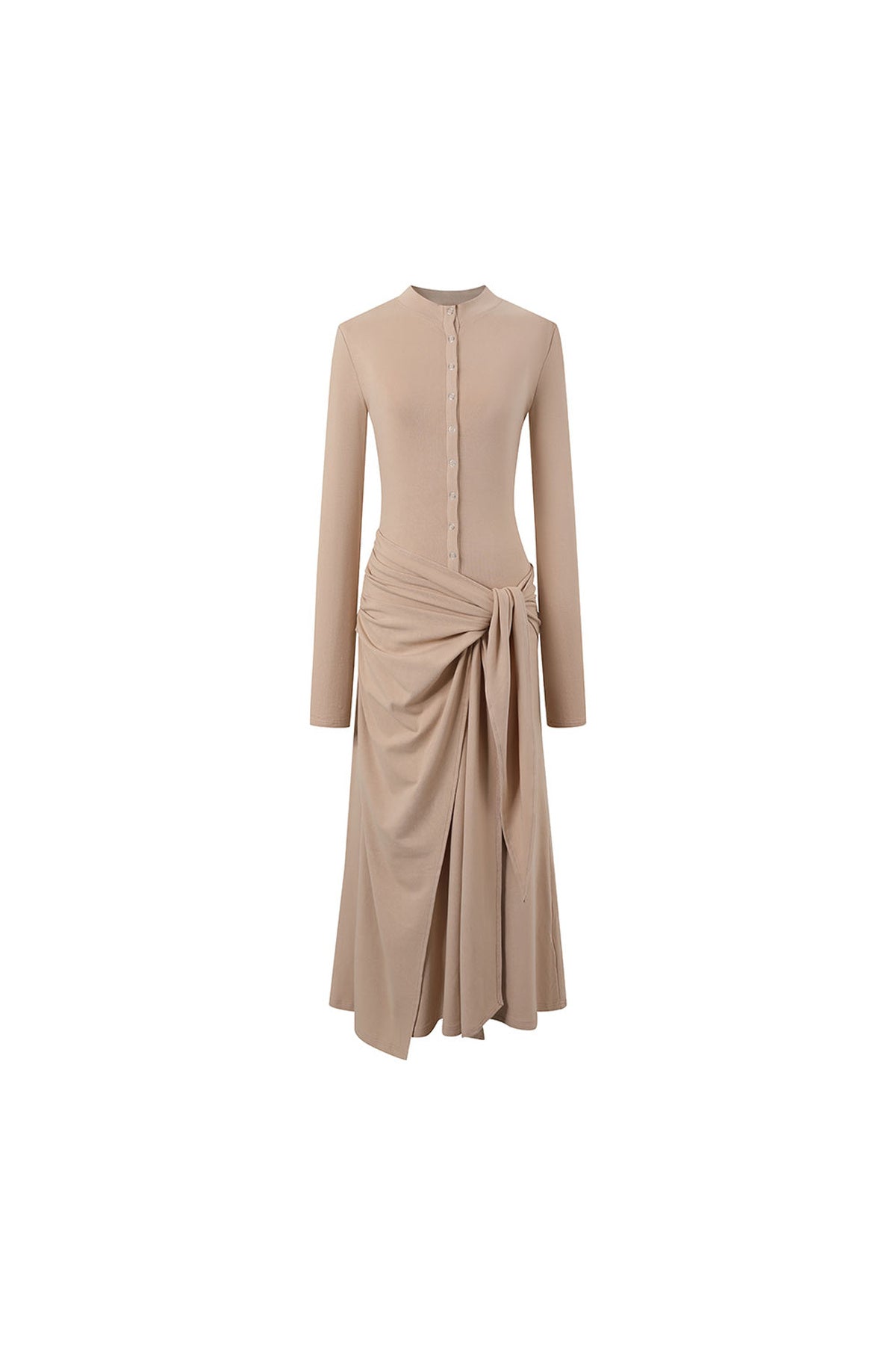 Henley Collar Tie Long Sleeve Dress