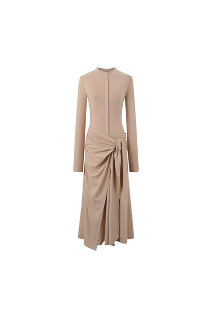 Henley Collar Tie Long Sleeve Dress