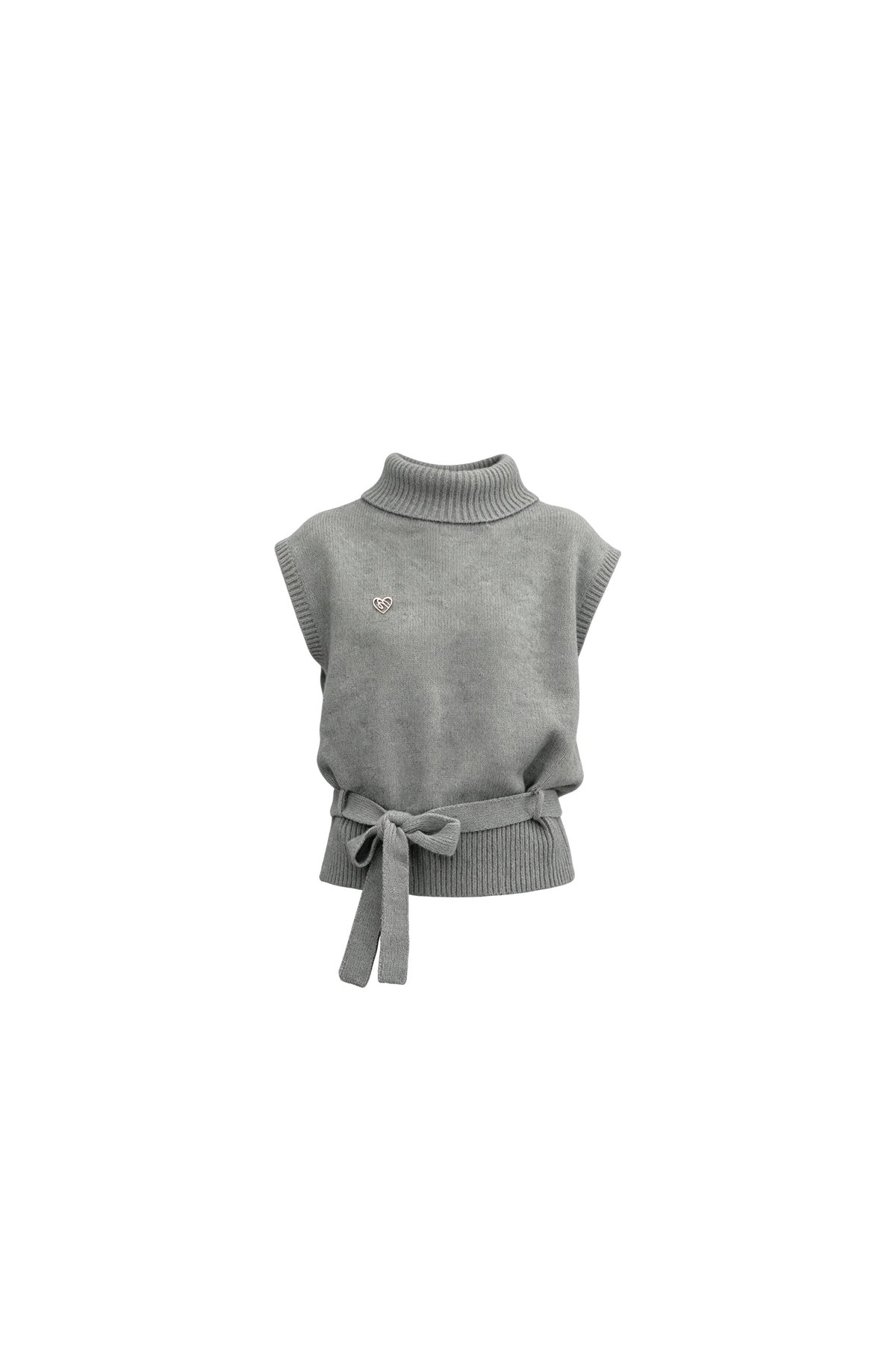 High-Neck Sleeveless Tie-Up Knit Vest
