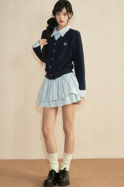 Color-Blocked Knit Cardigan Set-Up