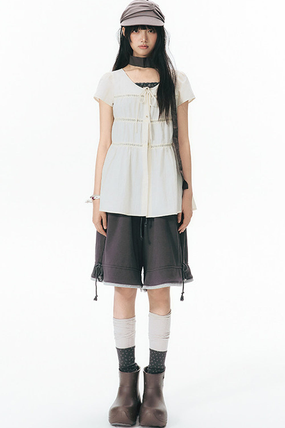 Star Print Layered-Look Short-Sleeve Shirt