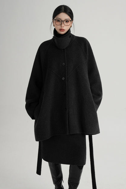 Mid-Length Armor Collar Wool Coat