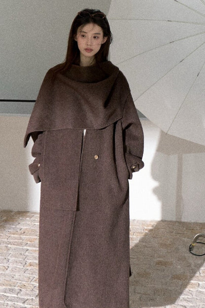 Double-Sided Wool Scarf Collar Coat