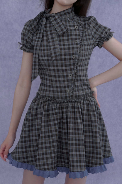 Retro Plaid Bow Dress