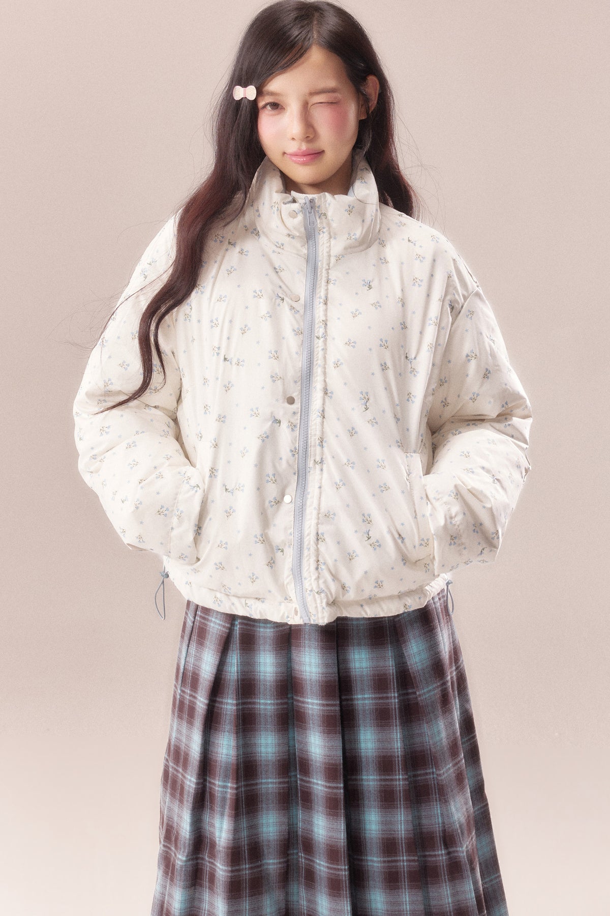 Reversible Floral Down Drawstring Jacket