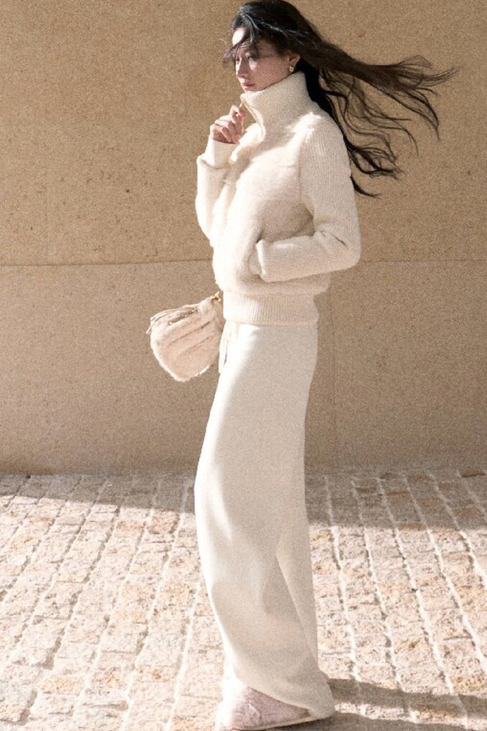 White Duck Down Knitted Patchwork Jacket