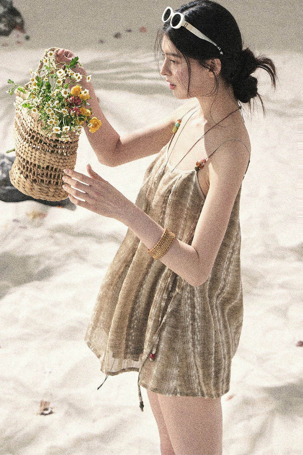 French Striped Embroidered Camisole