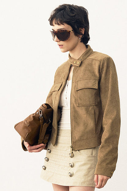 Stereo-Cut Suede Stand Collar Jacket