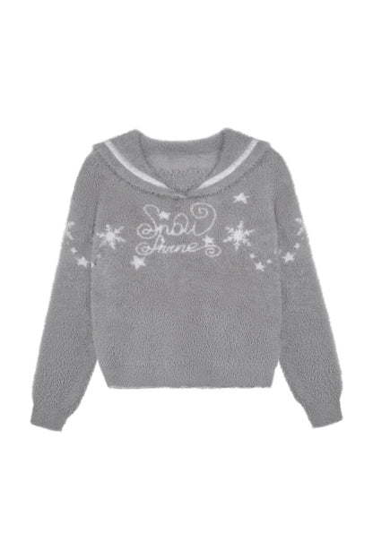 Grauer Pullover aus Kunstnerz mit Matrosenkragen