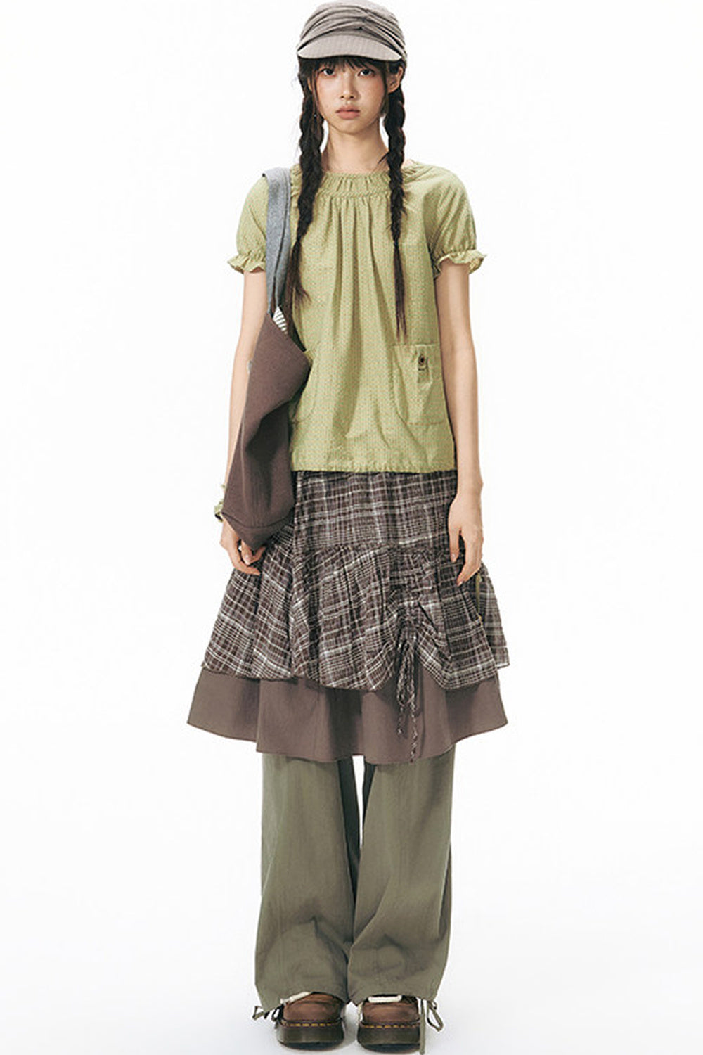 Patchwork Waistband Pocket Wide-Leg Cargo Pants