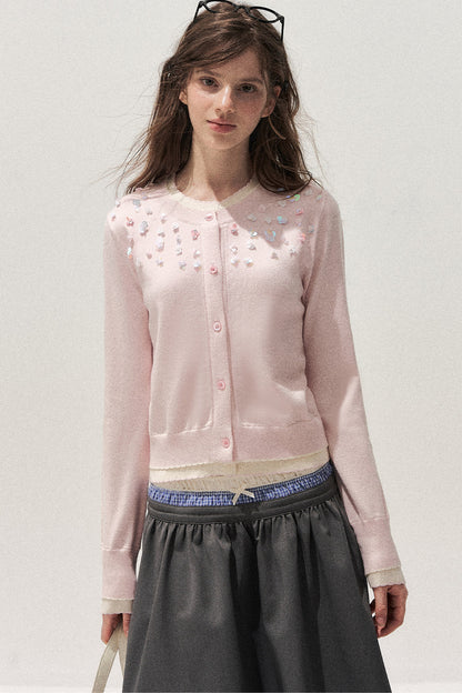 Hand-Beaded Layered-Look Cardigan