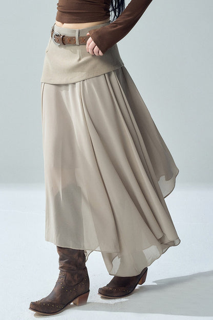 Khaki Irregular Tulle Skirt