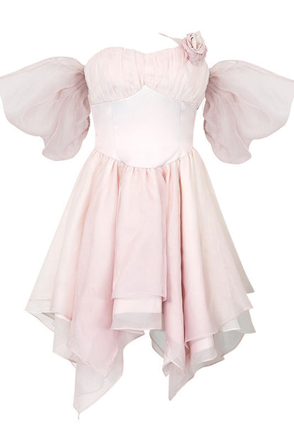 Macaronfarbenes Puffärmelkleid