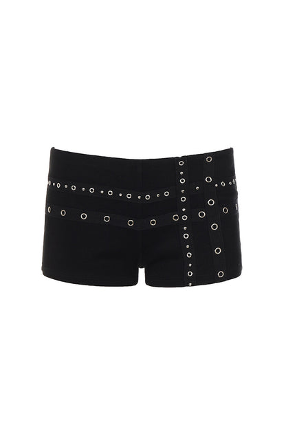 Metal Rivet Cross Strap Low-Waist Shorts