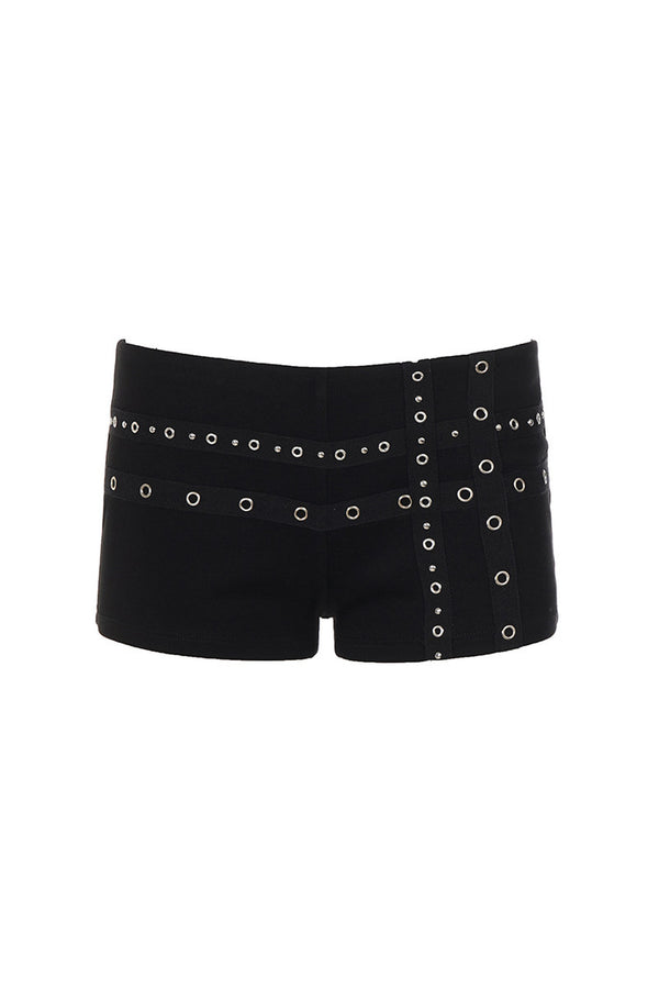 Metal Rivet Cross Strap Low-Waist Shorts