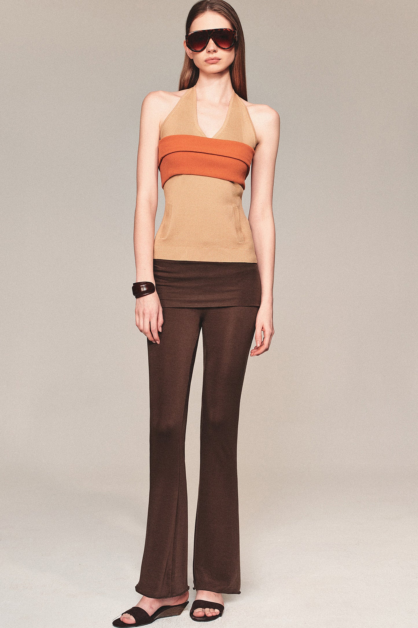 Linen Blend Halter Knit Top and Foldable Tube Top Set
