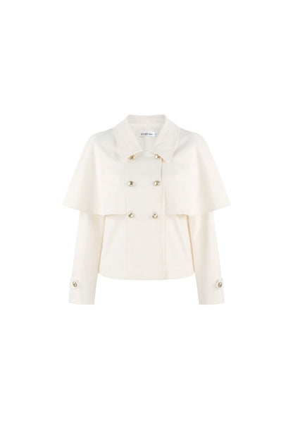 White Double-Breasted Cape Jacket