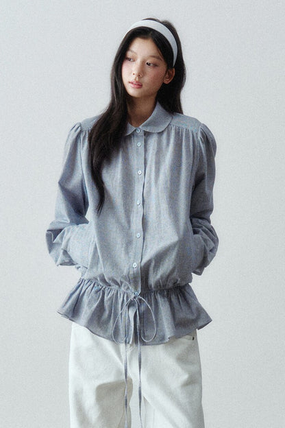 Low-Waist Ruffle Linen Shirt