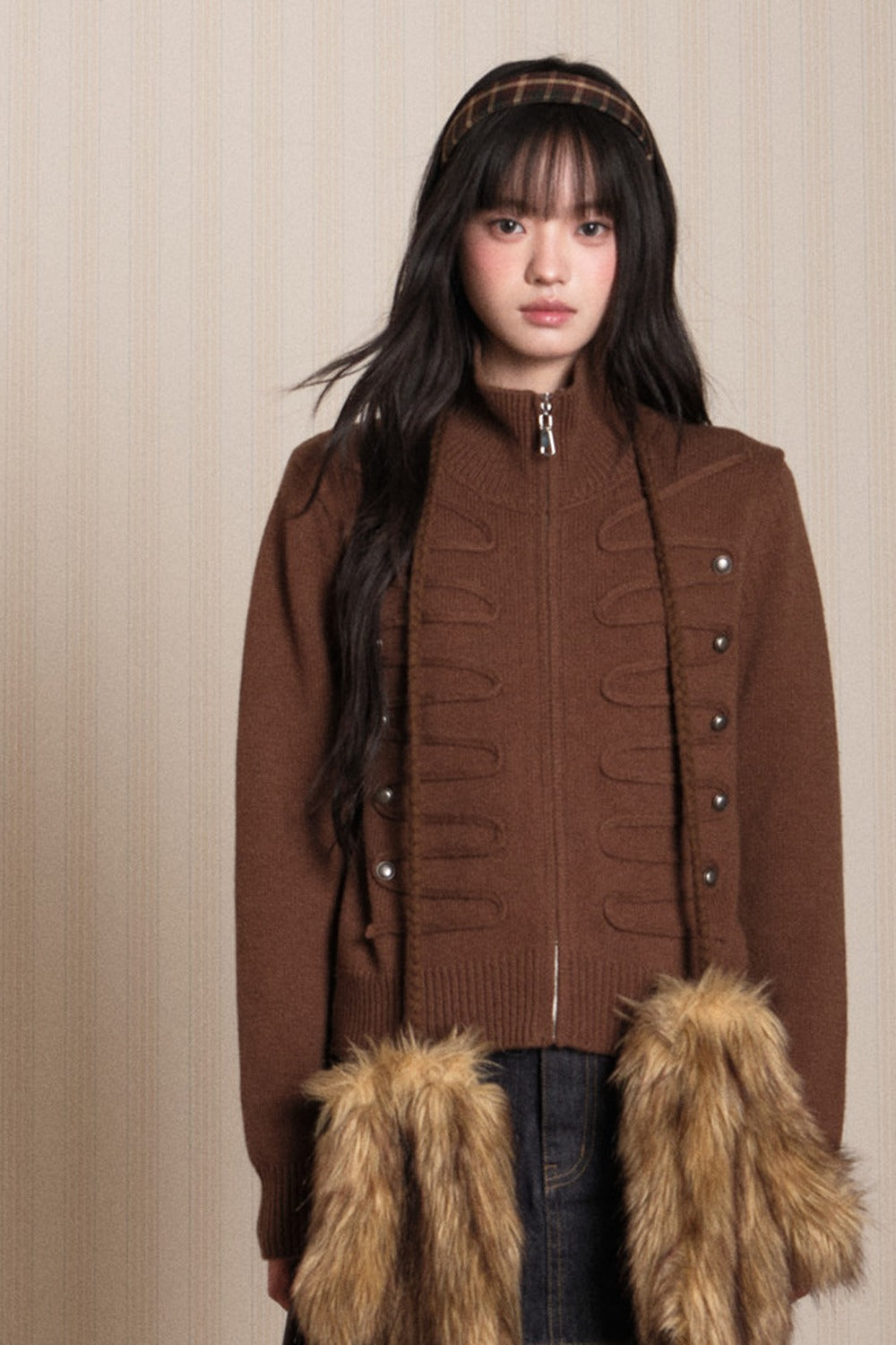 Napoleon Style Zipper Knit Cardigan