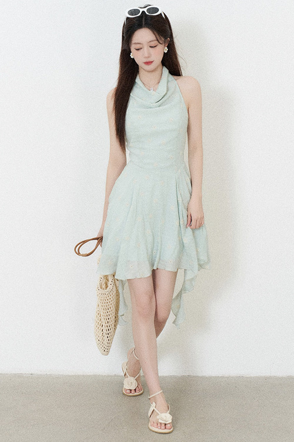 Halter Neck Sleeveless Irregular Hem Ruffle Dress