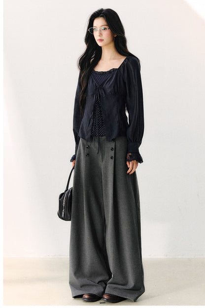 Polka Dot Knit Layered-Look Blouse