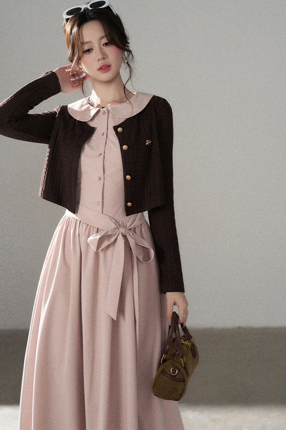 Collar Knitted Overlay Long Dress