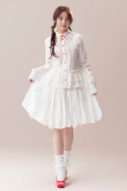 Bow Polka Dot Shirt and Skirt Set-Up