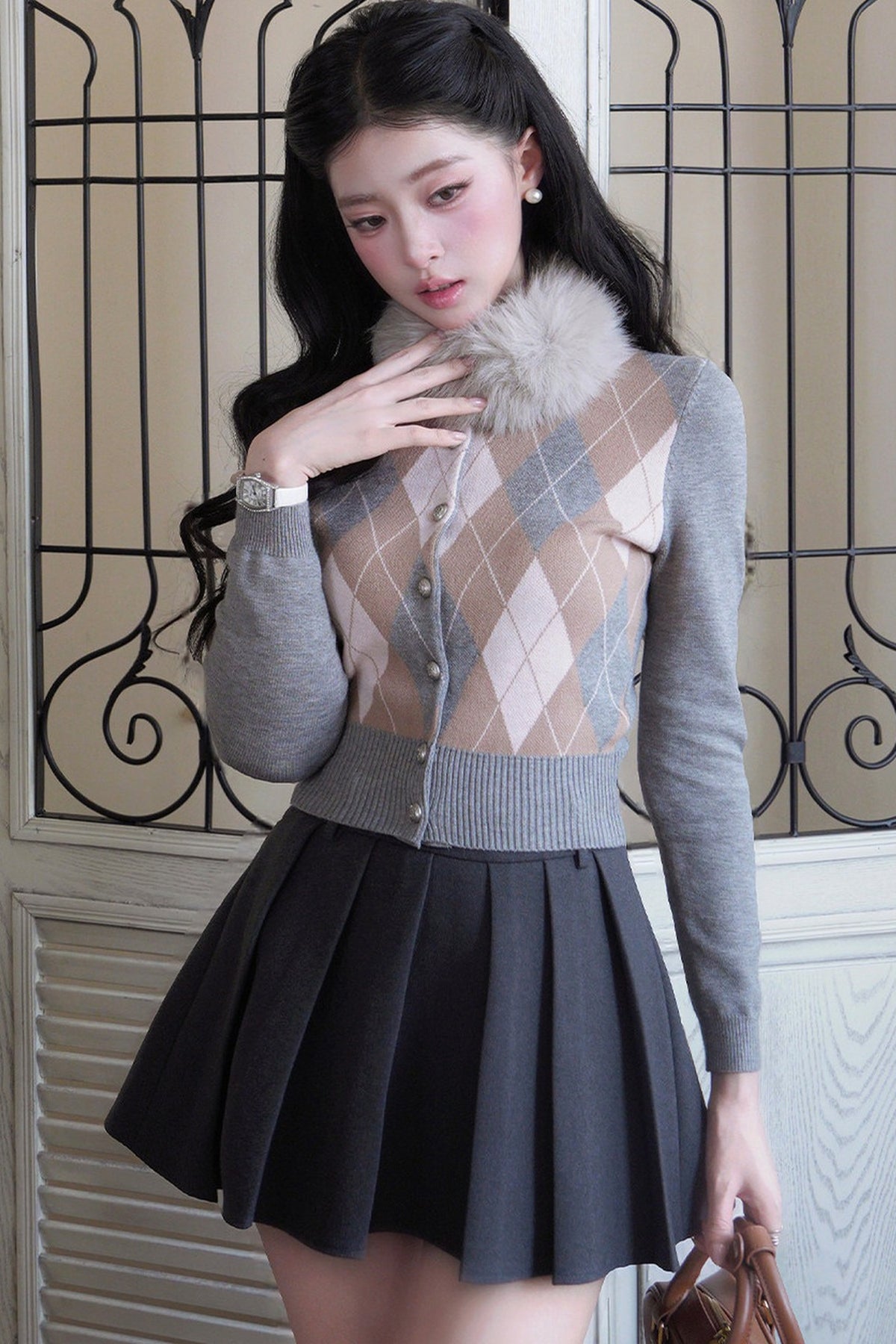 Cardigan en tricot à losanges