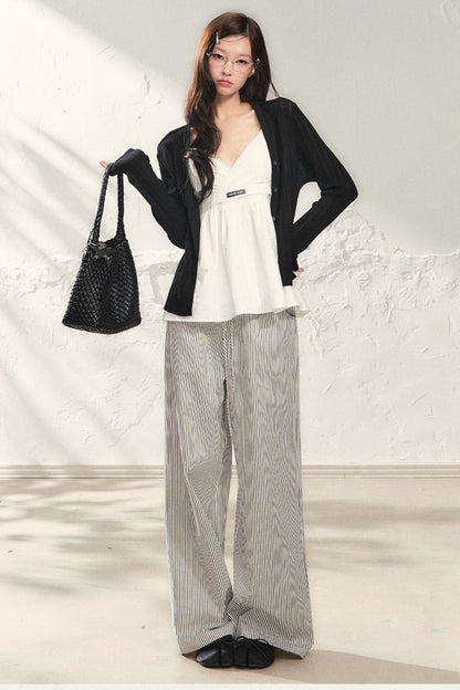 Striped Wide-Leg Pants, Cardigan and Top Set-Up