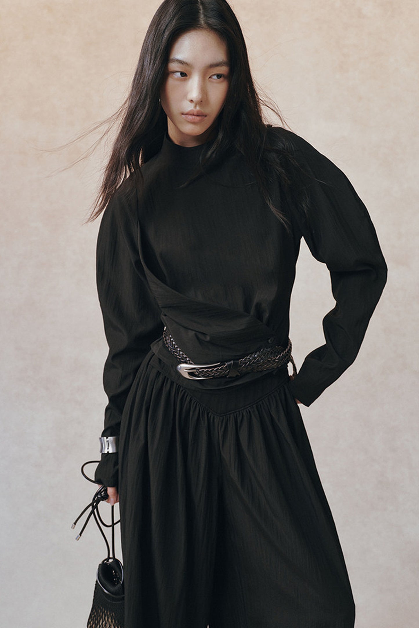 Acetate Half Stand Collar Blouse