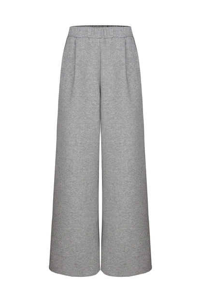 Polka Dot Knit Cardigan and Gray Trousers