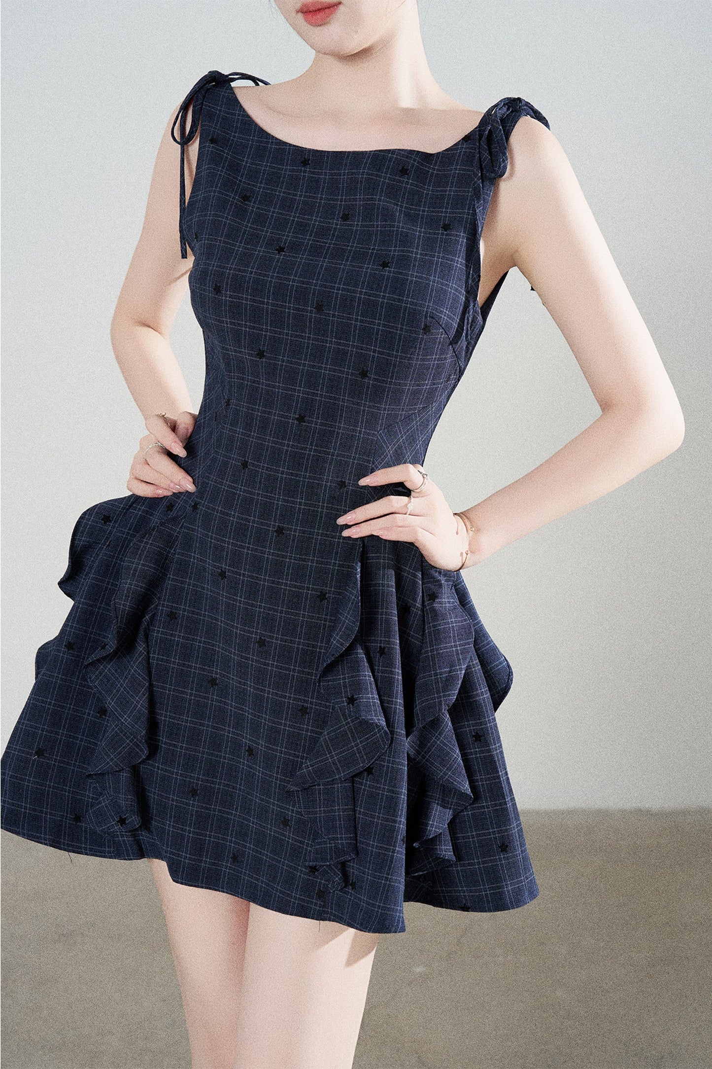 Plaid Ruffle Sleeveless Dress