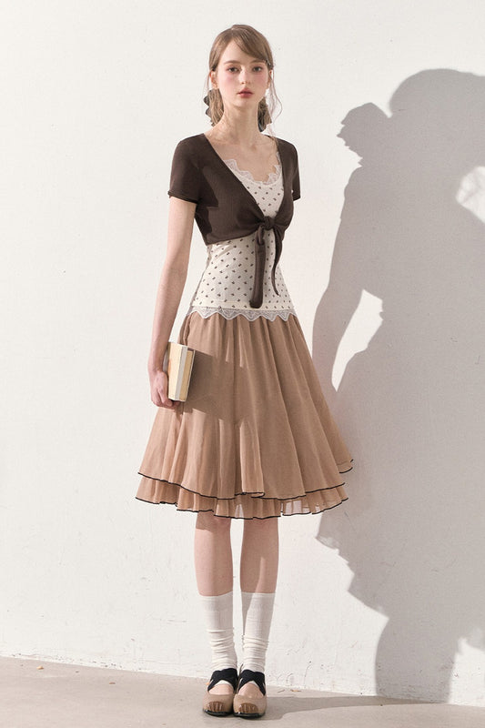 Vintage Printed Lace Vest with Bolero, Skirt and Jacket Set