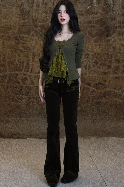 Multi-Pocket Corduroy Flared Pants