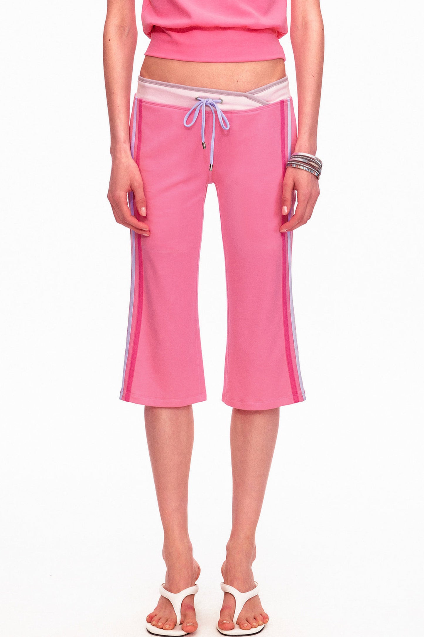 Low-Waist Color-Block Drawstring Knit Capri Pants