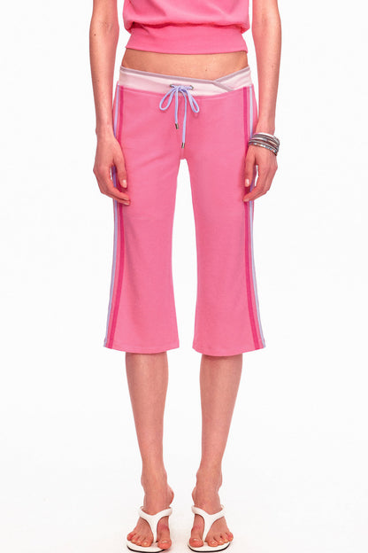 Low-Waist Color-Block Drawstring Knit Capri Pants