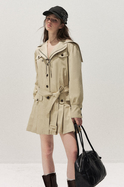 Khaki Navy Collar Trench Coat