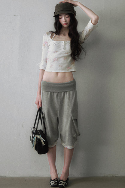 Gray Elastic Waist Cropped Pants