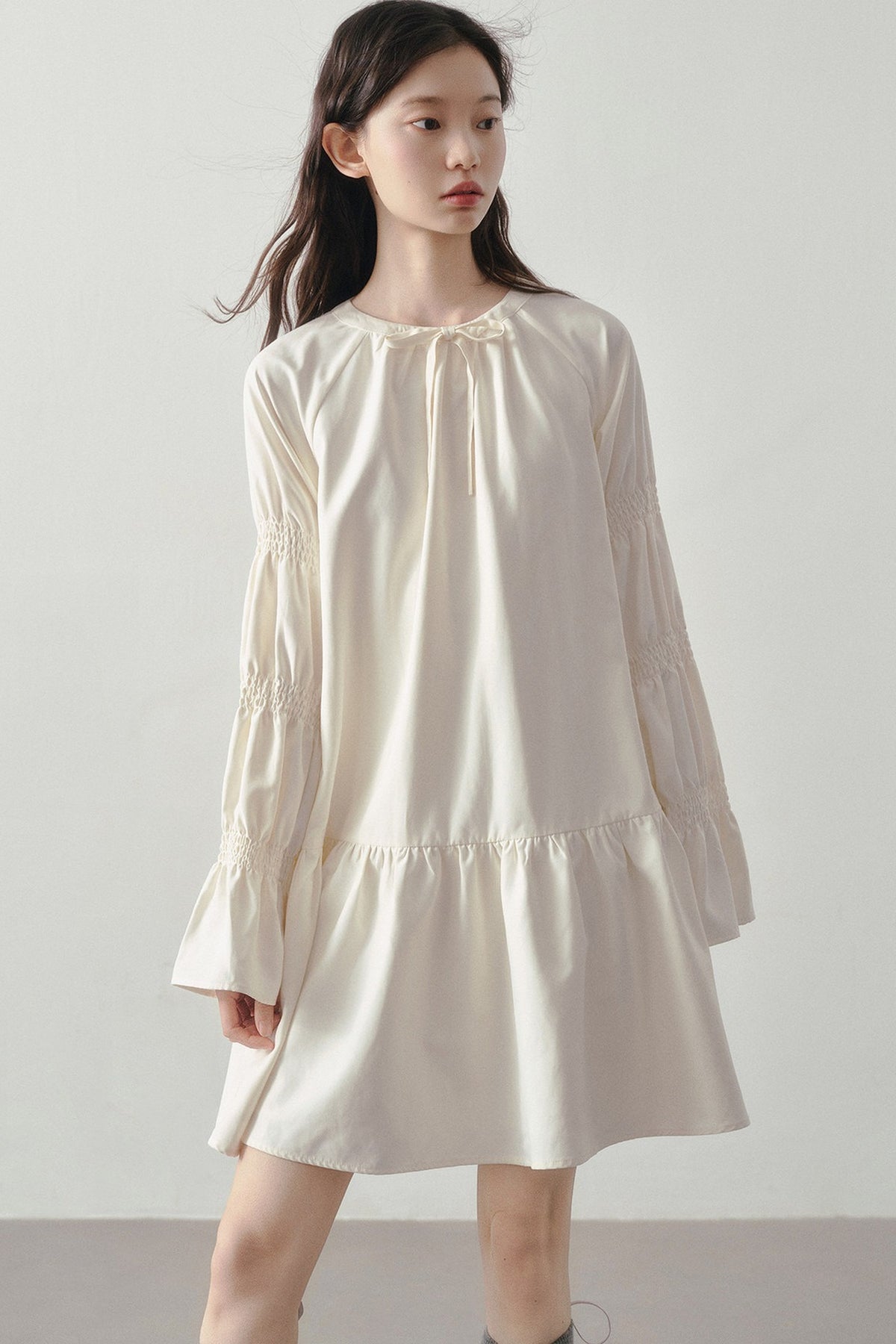 Beige Long Sleeve Shirt Dress